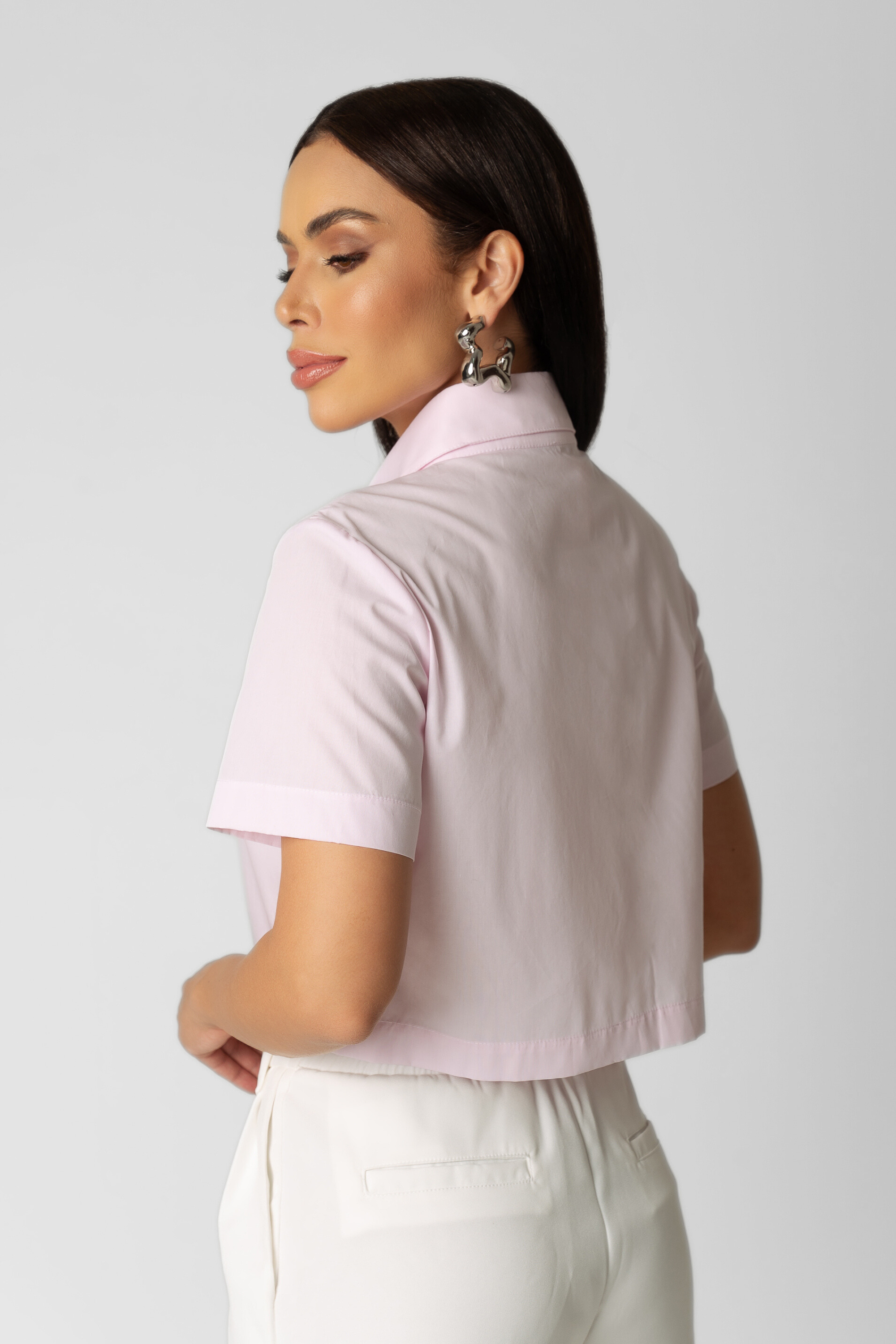 Camisa Cropped Listrada Tricoline