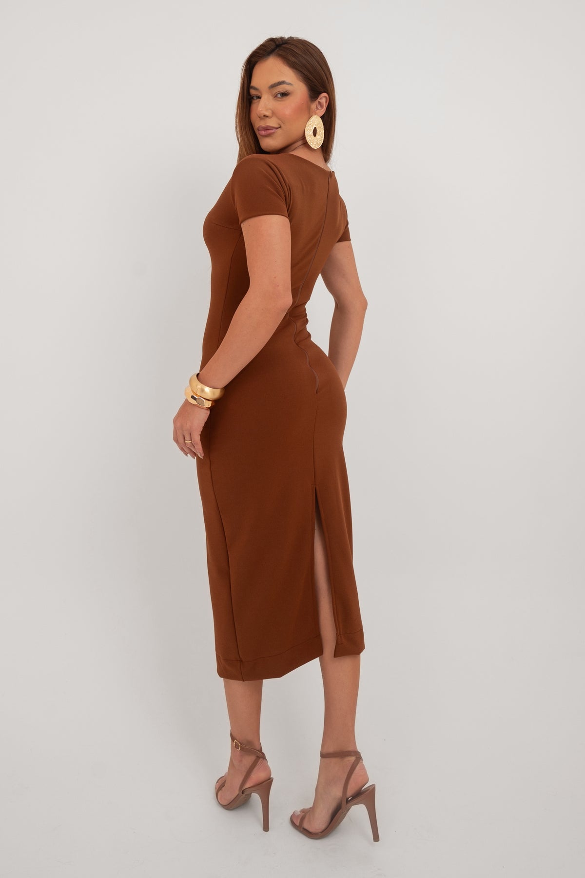 Vestido Midi Tubinho Manga Curta
