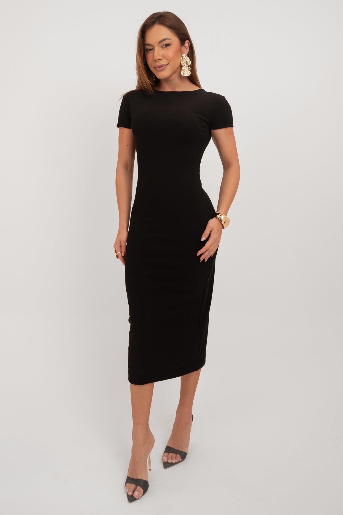 Vestido Midi Tubinho Manga Curta