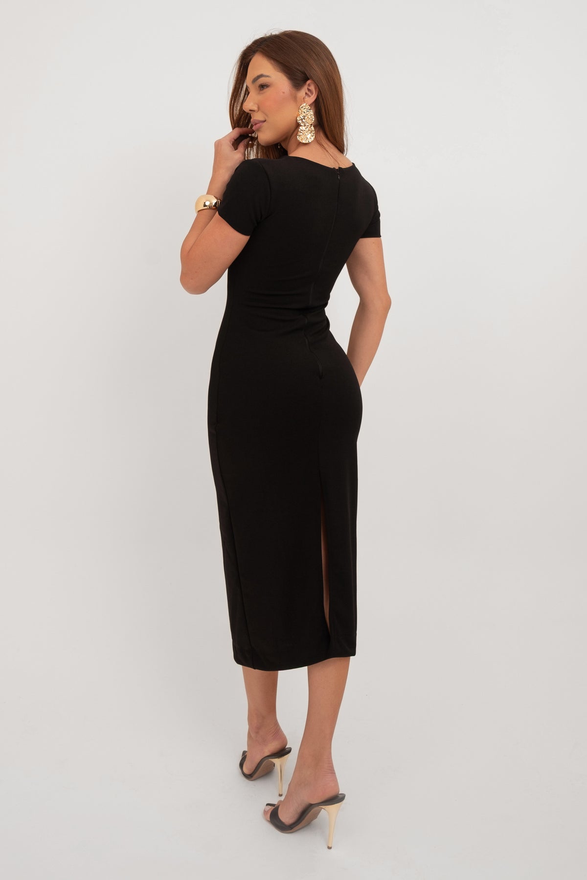 Vestido Midi Tubinho Manga Curta