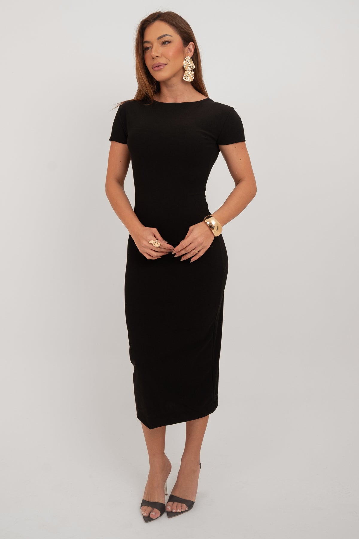 Vestido Midi Tubinho Manga Curta